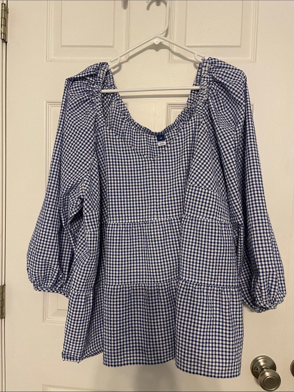 Old Navy Blue Gingham Peasant Tunic